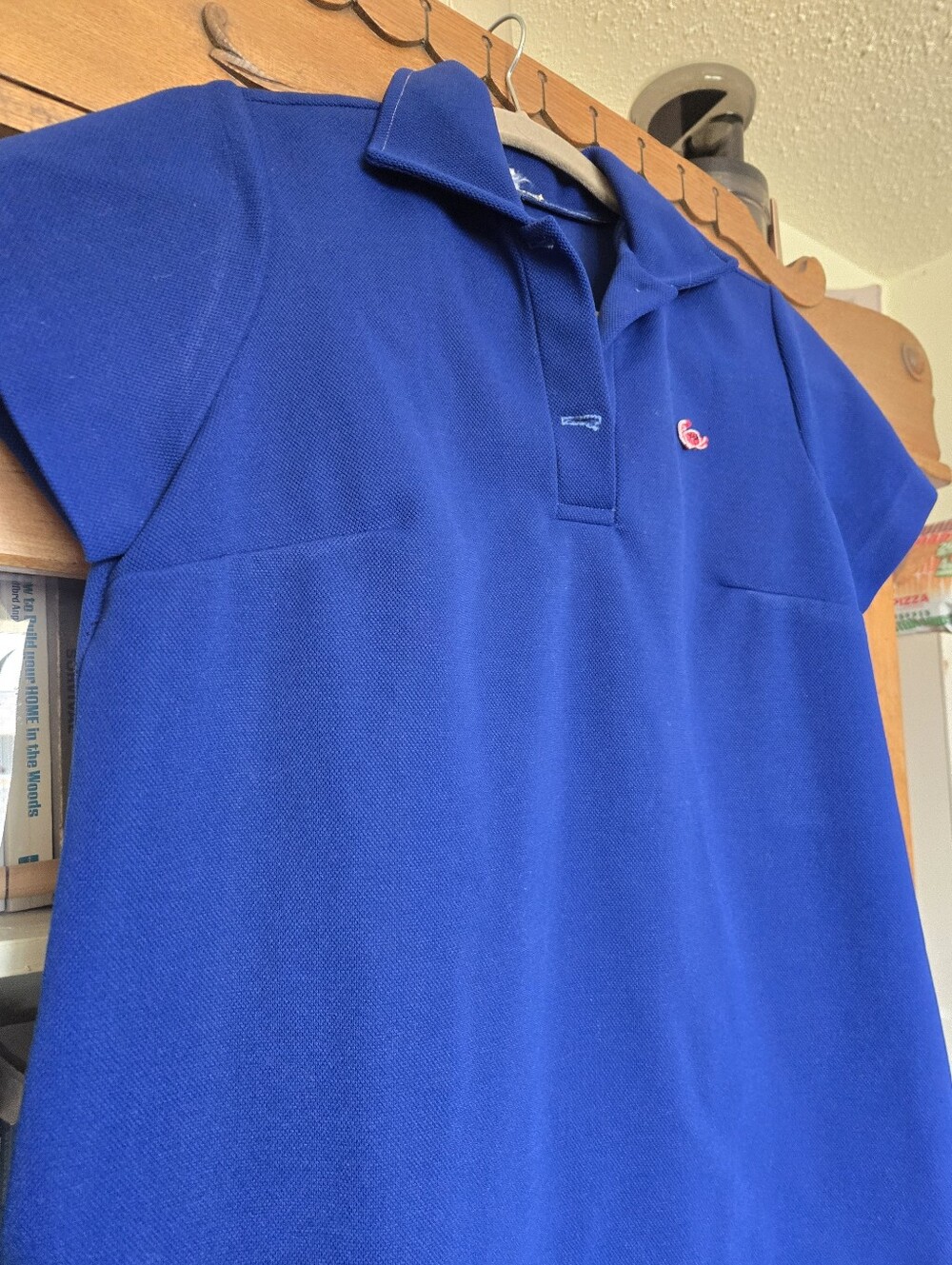 Vintage Cobalt Blue Mod A-Line Mini Dress Embroidered Whale Collared Polyester - Picture 7 of 10